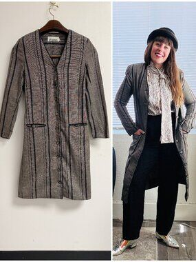 Vintage 80s Di Nuovo Gray Pinstripe Shirtdress Jacket Blazer S/M